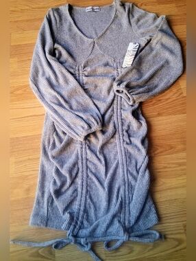 NWT Almost Famous Juniors Dress, Gray, Sz Med, Adjustable Hem, See Pics